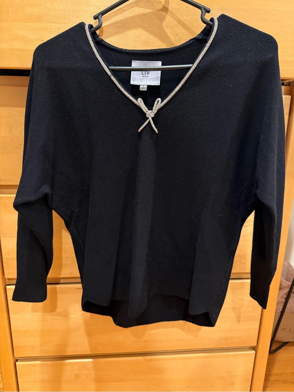 Milano Black Long Sleeve Top with Silver Trim